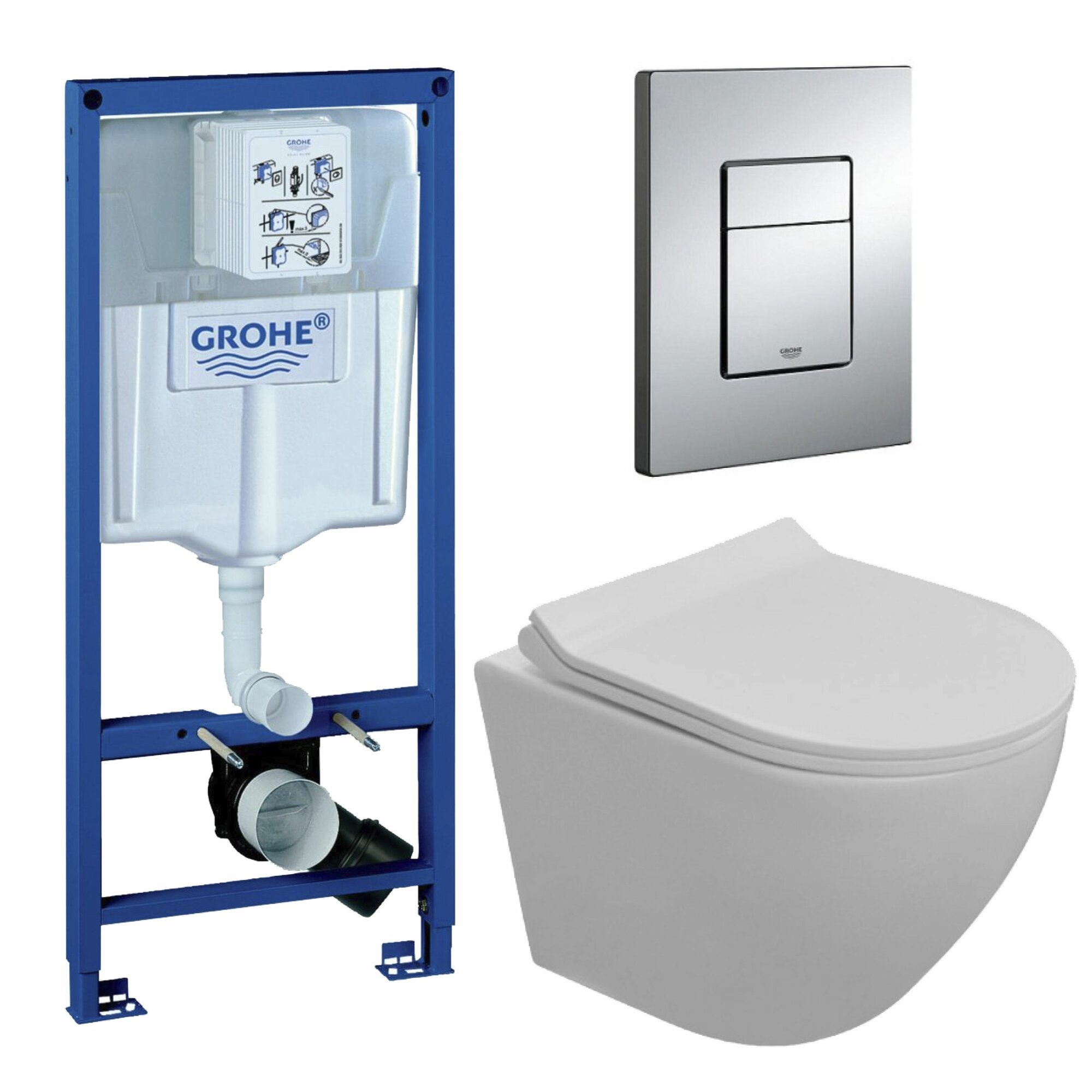 фото Комплект 3 в 1 инсталляция Grohe Rapid SL + Унитаз подвесной CULTO EIS+ кнопка GROHE Skate Cosmopolitan хром