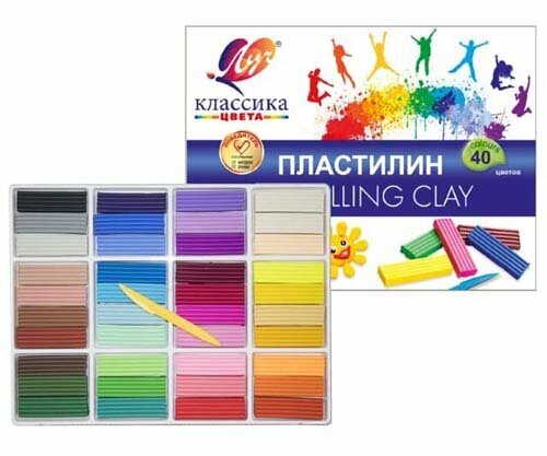 Пластилин 40 цв. Луч "Классика" со стеком, 800 гр. 30С 1922-08