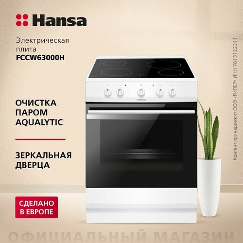 Электрическая плита Hansa FCCW63000H белый 71 л 4 конфорки 8200 Вт рецепты на дверце 49990₽
