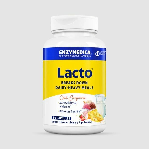 Enzymedica, Lacto, формула для переваривания молочных продуктов последнего поколения, 30 капсул