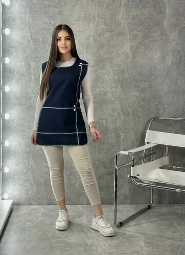 Изображение товара Фартук рабочий женский Пуговка из Габардина. Халат парикмахерский, сарафан универсальный подходит для продавцов, уборщиц, поваров, флористов и парикмахеров