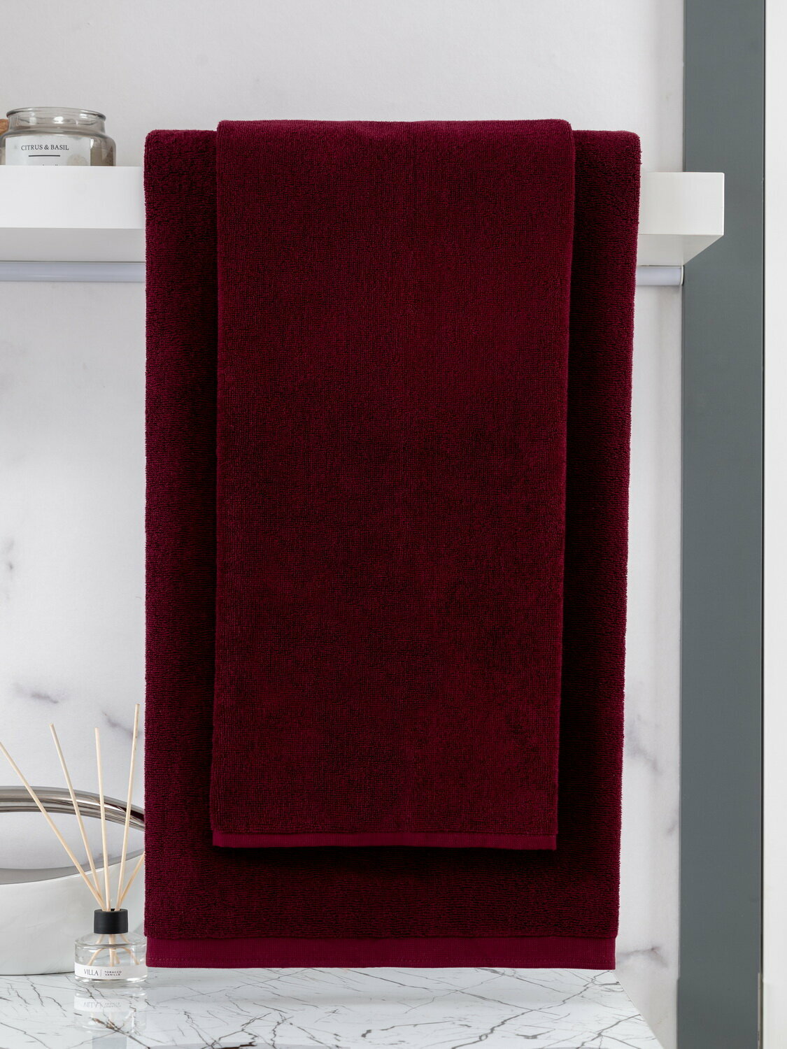 Полотенце махровое банное Росхалат  темно бордового цвета  хлопок  100   размер 50x90 см   без бордюра бордовое