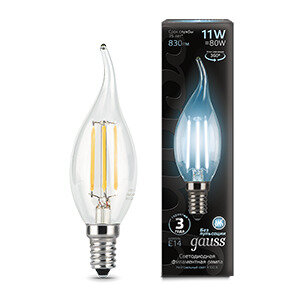 30шт. Gauss Лампа Filament Свеча на ветру 11W 830lm 4100К Е14 LED, 104801211