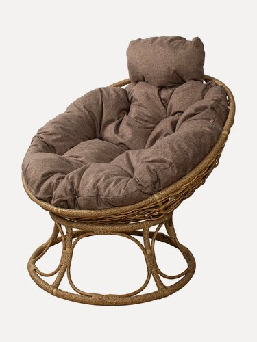 Изображение товара Кресло папасан элит мини с ротангом бежевое, подушка Какао