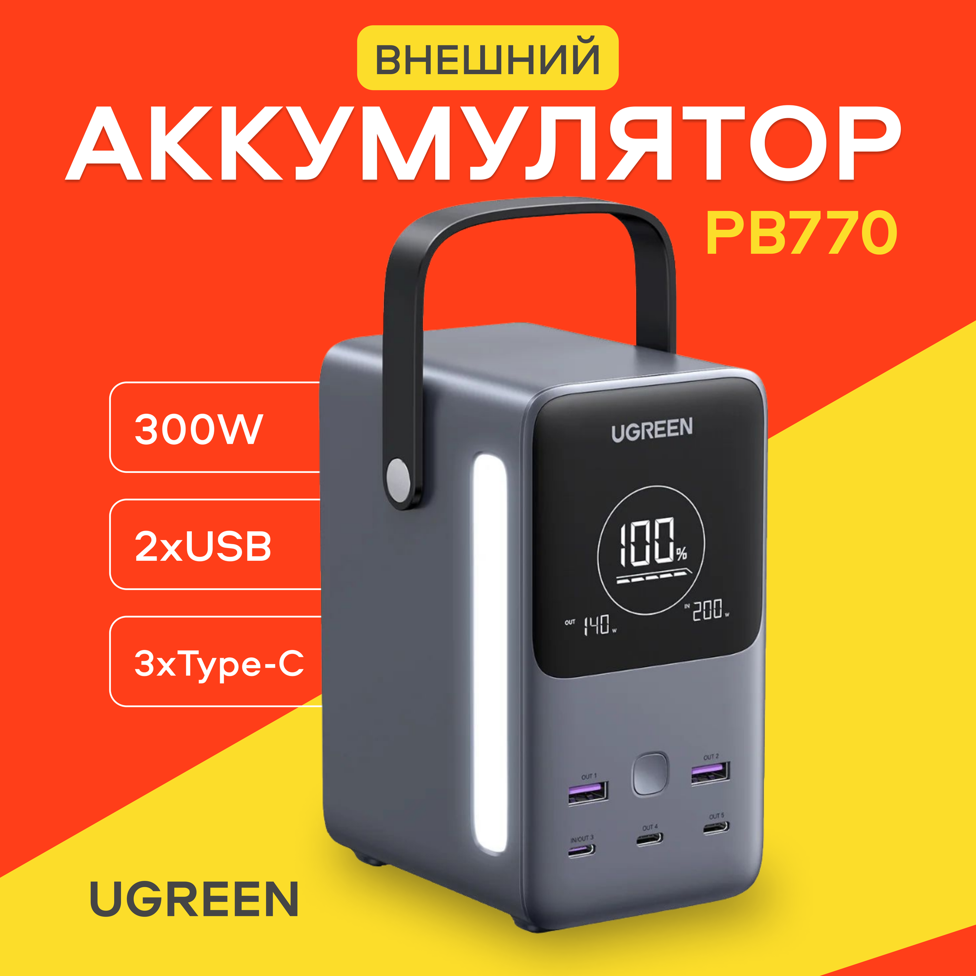 Внешний аккумулятор UGREEN PB770 25286 48000mAh цвет серый