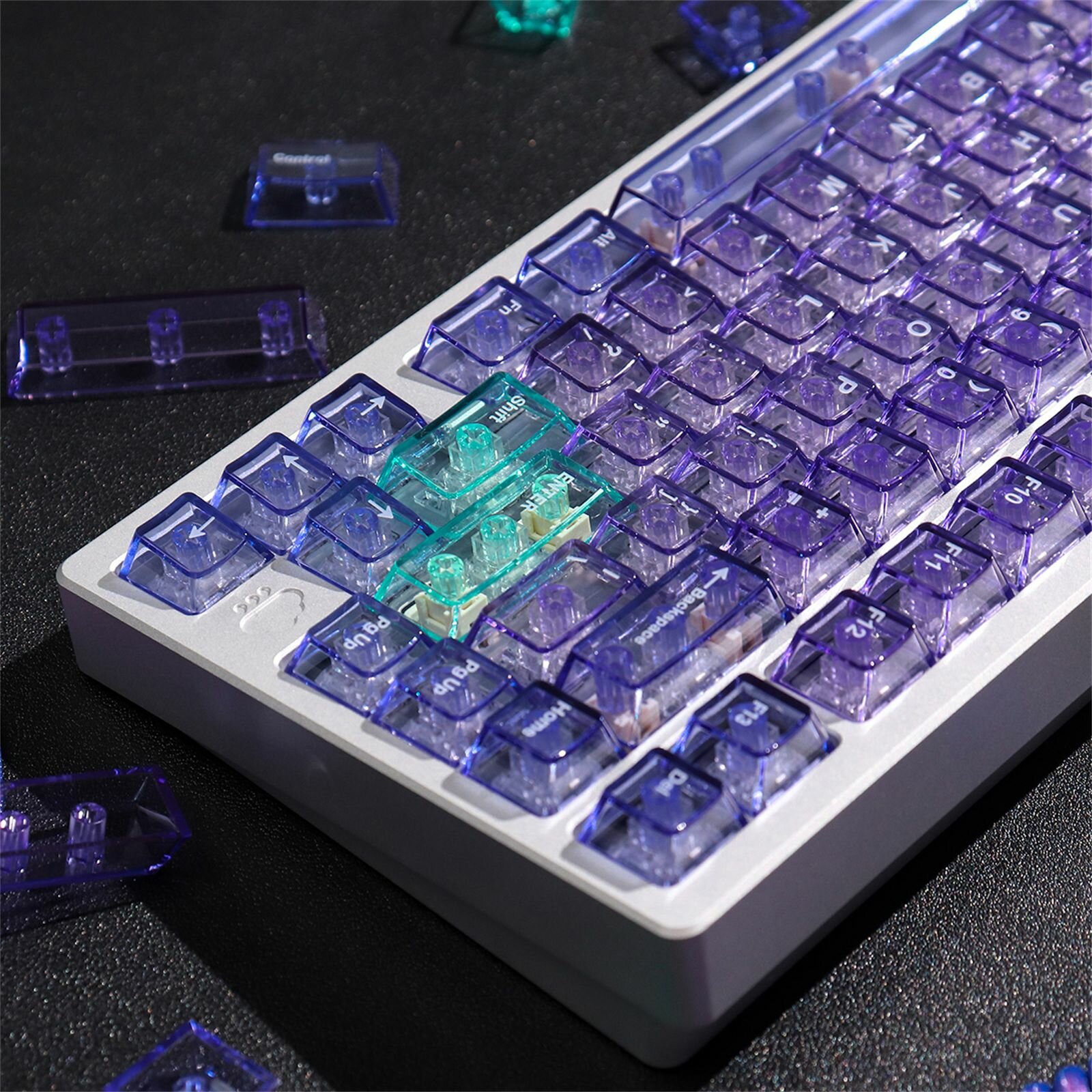 Кейкапы Shine Through PCKEYCAPS, прозрачные, кристально-пурпурные, UV-печать
