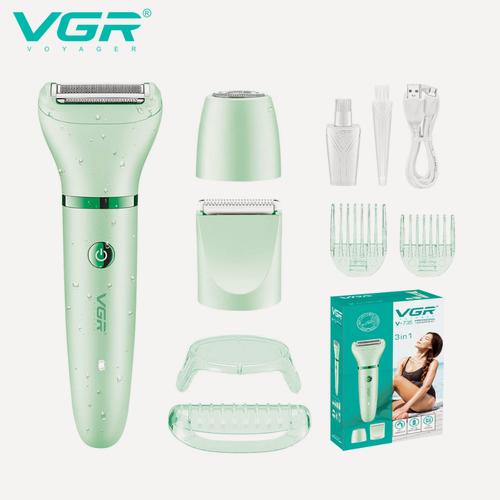 Изображение товара Эпилятор женский аккумуляторный VGR Professional 3 в 1 (зеленый, мятный)