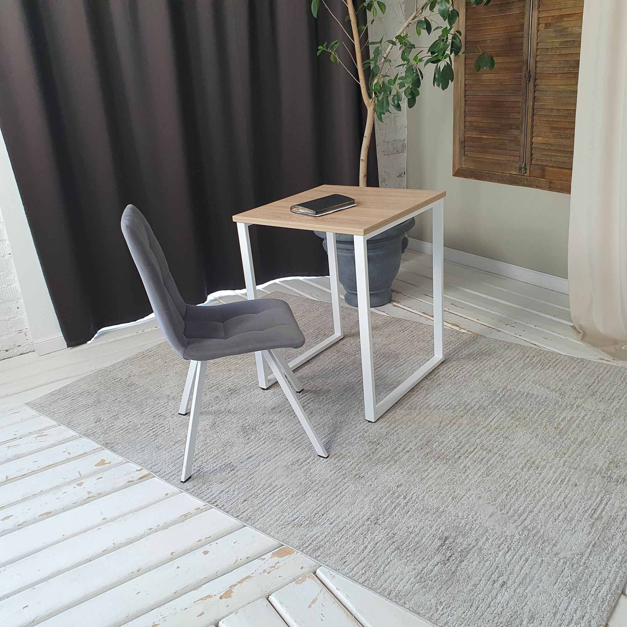 Письменный стол лофт Дуб 60*60 см. Белые ножки — фото 1