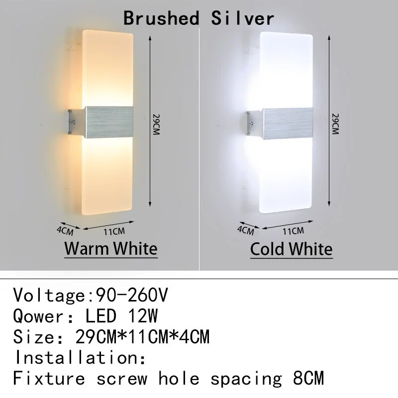 Настенный светильник Padansa LED акрил 4/6/12/18 Вт, Холодный белый(5500-7000K), Brushed silver 29CM