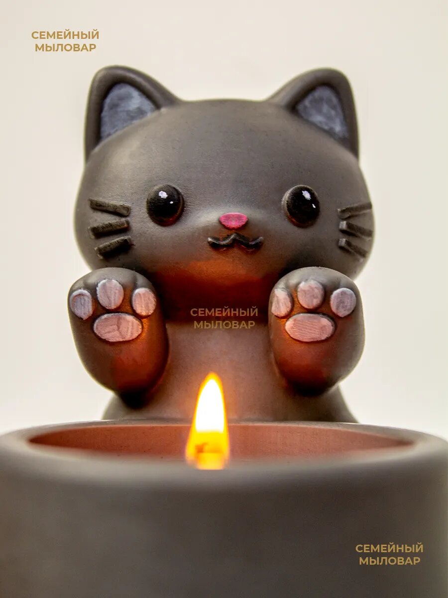 Силиконовый молд для гипса Котик греет лапки — фото 1