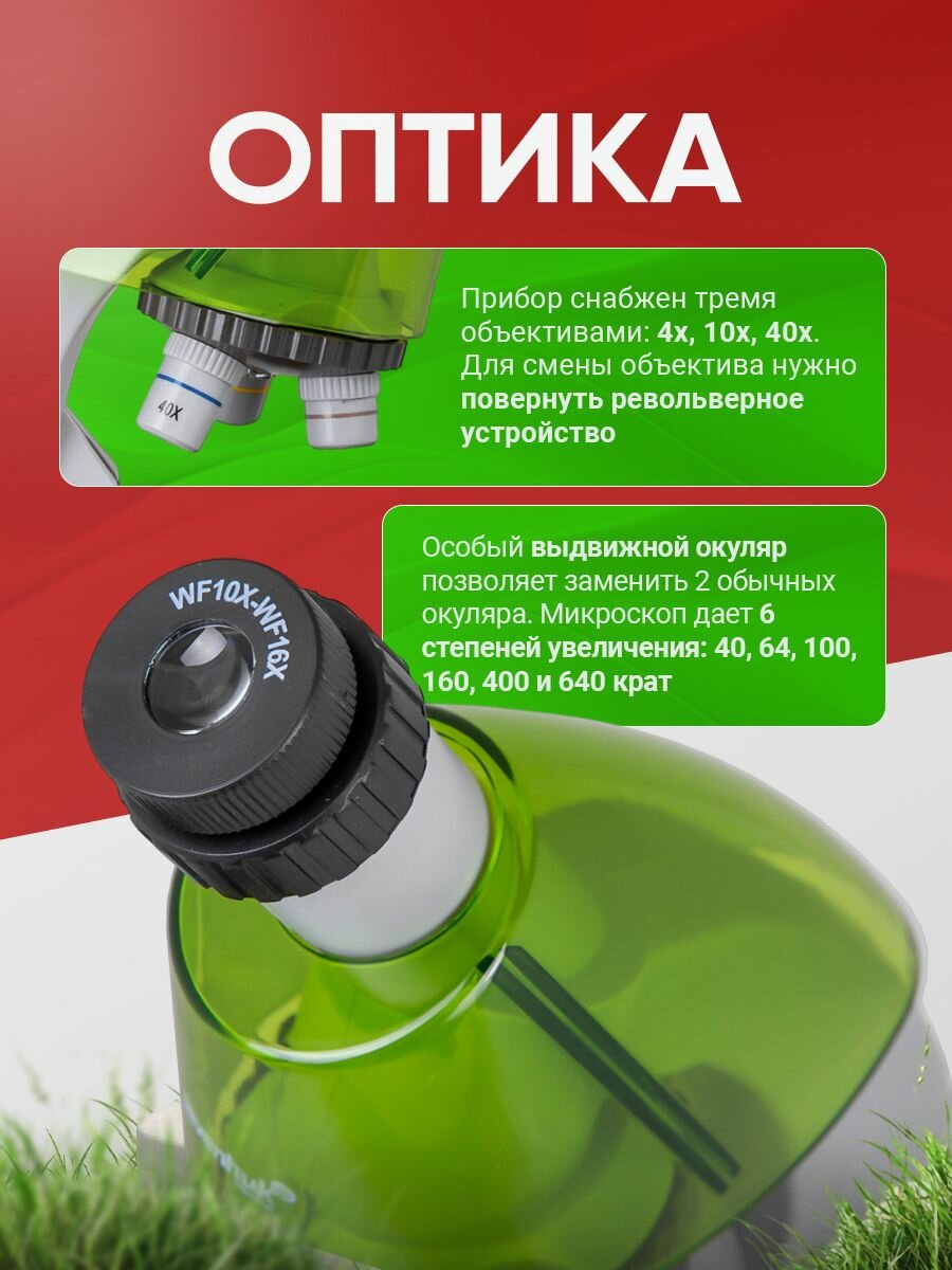 Микроскоп Levenhuk LabZZ M101 Lime Лайм детский биологический микроскоп — фото 1