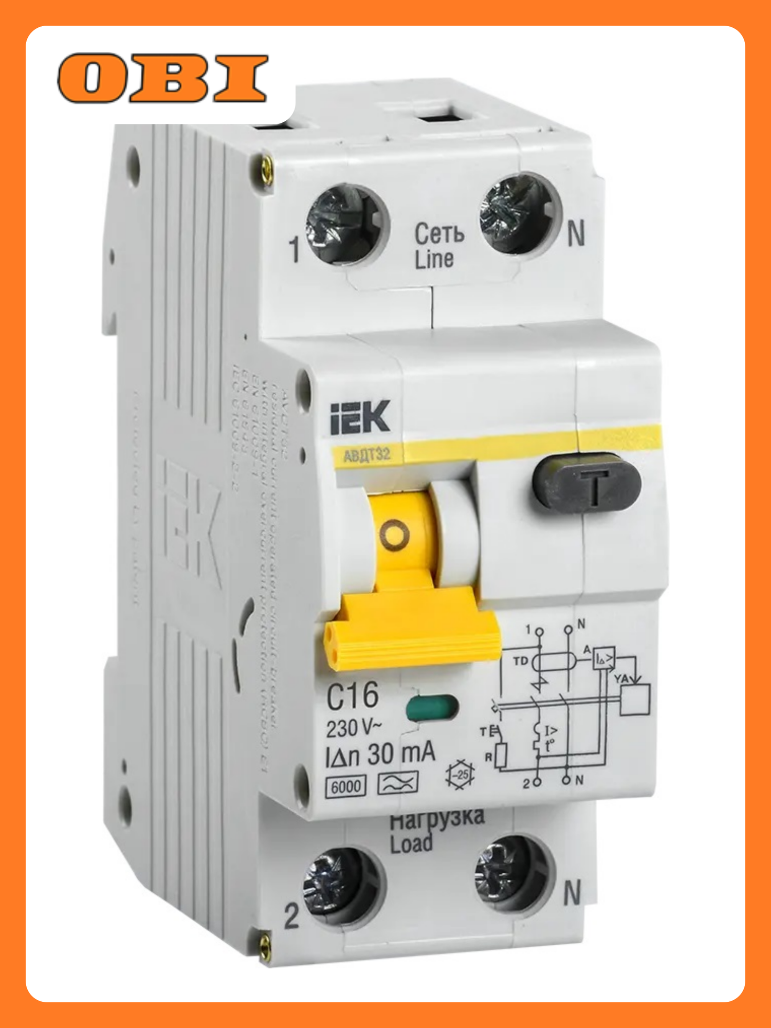Автоматический выключатель дифференциального тока IEK АВДТ32C16