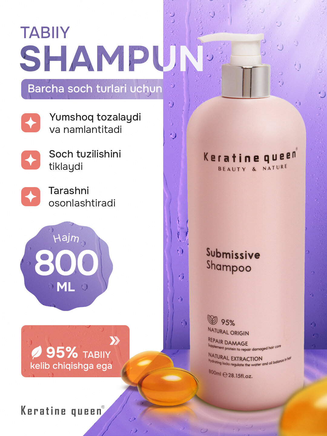 Шампунь для роста и против выпадения волос, против перхоти, 800 мл — фото 1