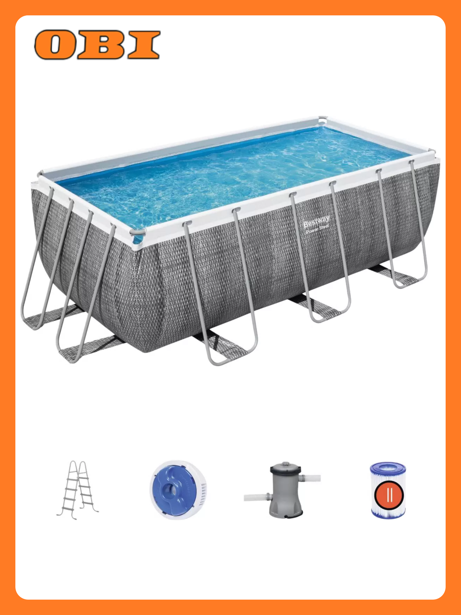 Бассейн каркасный прямоугольный Bestway Power Steel 412х201х122 см темно-серый