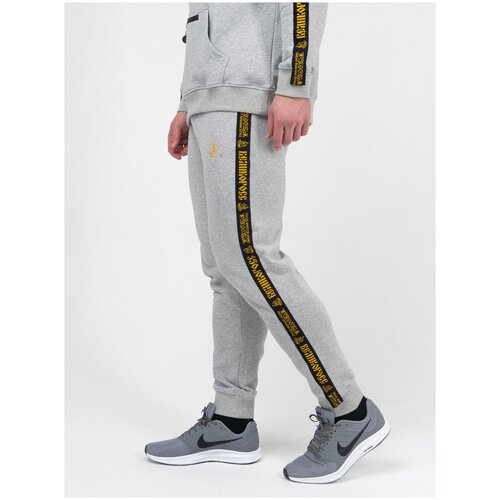 фото Спортивные штаны великоросс цвета серый меланж с лампасами, с манжетами (5xl/60)