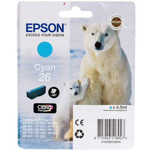 картридж epson t7032 cyan c13t70324010 Картридж Epson C13T26124010, 300 стр, голубой