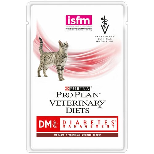 Влажный корм для кошек Pro Plan Veterinary Diets DM St/Ox при диабете, с говядиной 2 шт. х 85 г (кусочки в соусе)