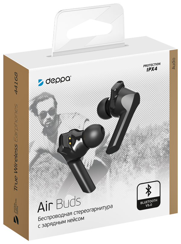 Наушники с микрофоном DEPPA Air Buds, Bluetooth/USB, вкладыши, черный [44168] - фото №5