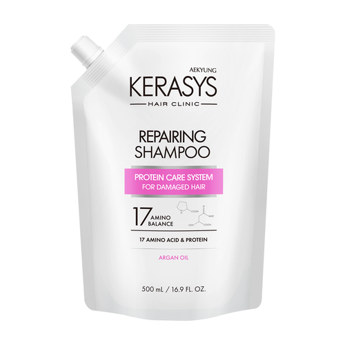 KERASYS Шампунь для волос Shampoo Damage Clinic восстанавливающий, 500 мл запасной блок