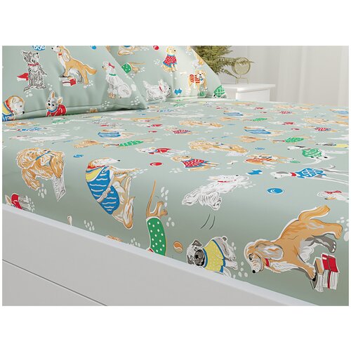 фото Простынь на резинке сказка "dogs on blue" 90х200 см