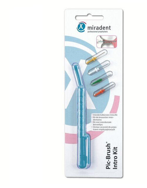 Зубной ершик miradent Pic-Brush Intro Kit, голубой, 4 шт.