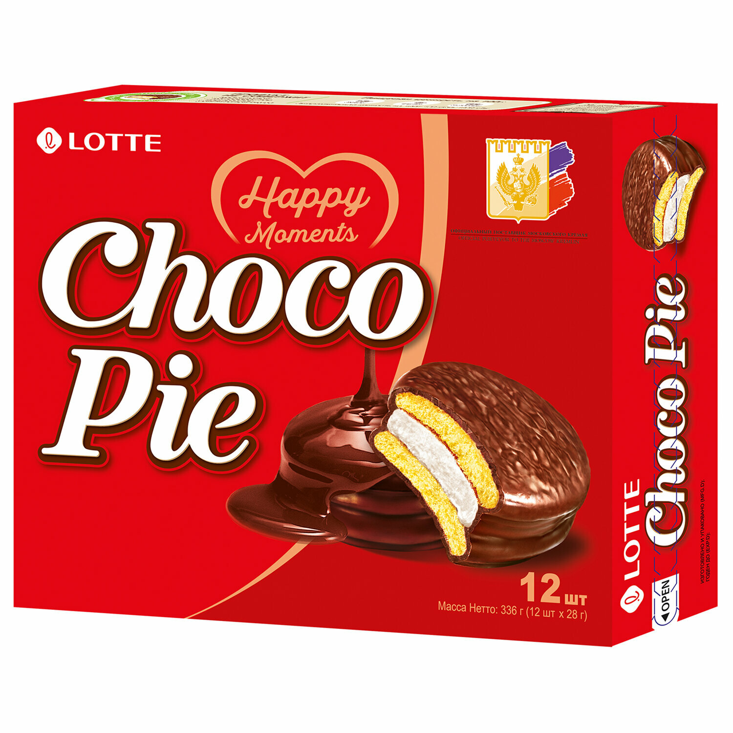 Печенье LOTTE "Choco Pie" ("Чоко Пай"), прослоенное, глазированное, в картонной упаковке, 336 г (12 штук х 28 г) 3 шт .