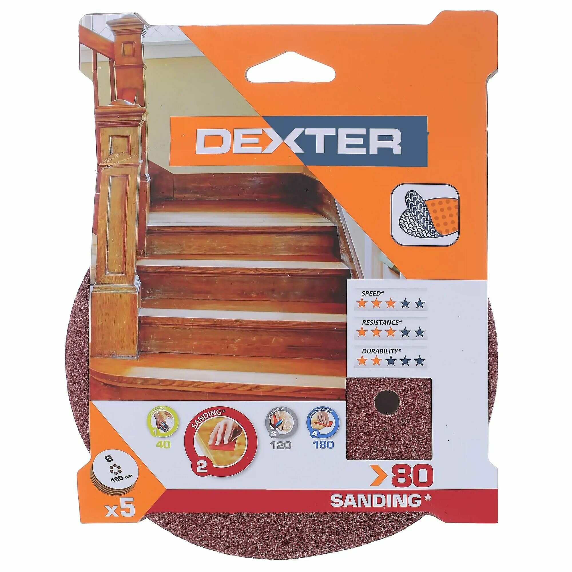 Диск шлифовальный для ЭШМ Dexter Р80 150 мм 5 шт