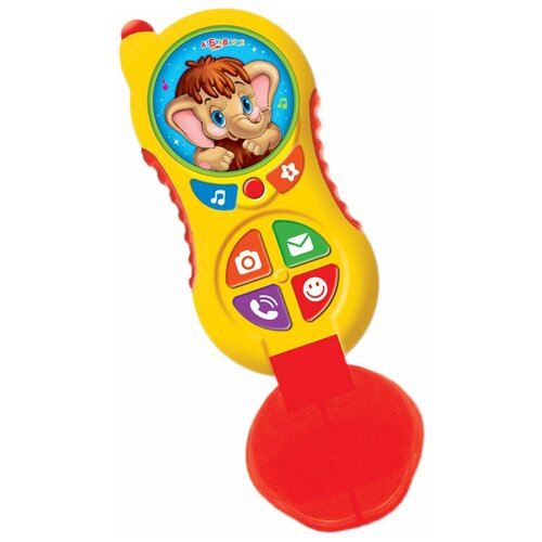 Интерактивная развивающая игрушка Азбукварик Телефончик Мамонтёнка, красный/желтый