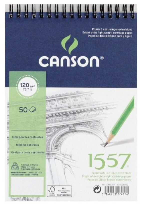 Canson Альбом для графики "1557" 120г/м2 A5 50л Малое зерно спираль по короткой стороне