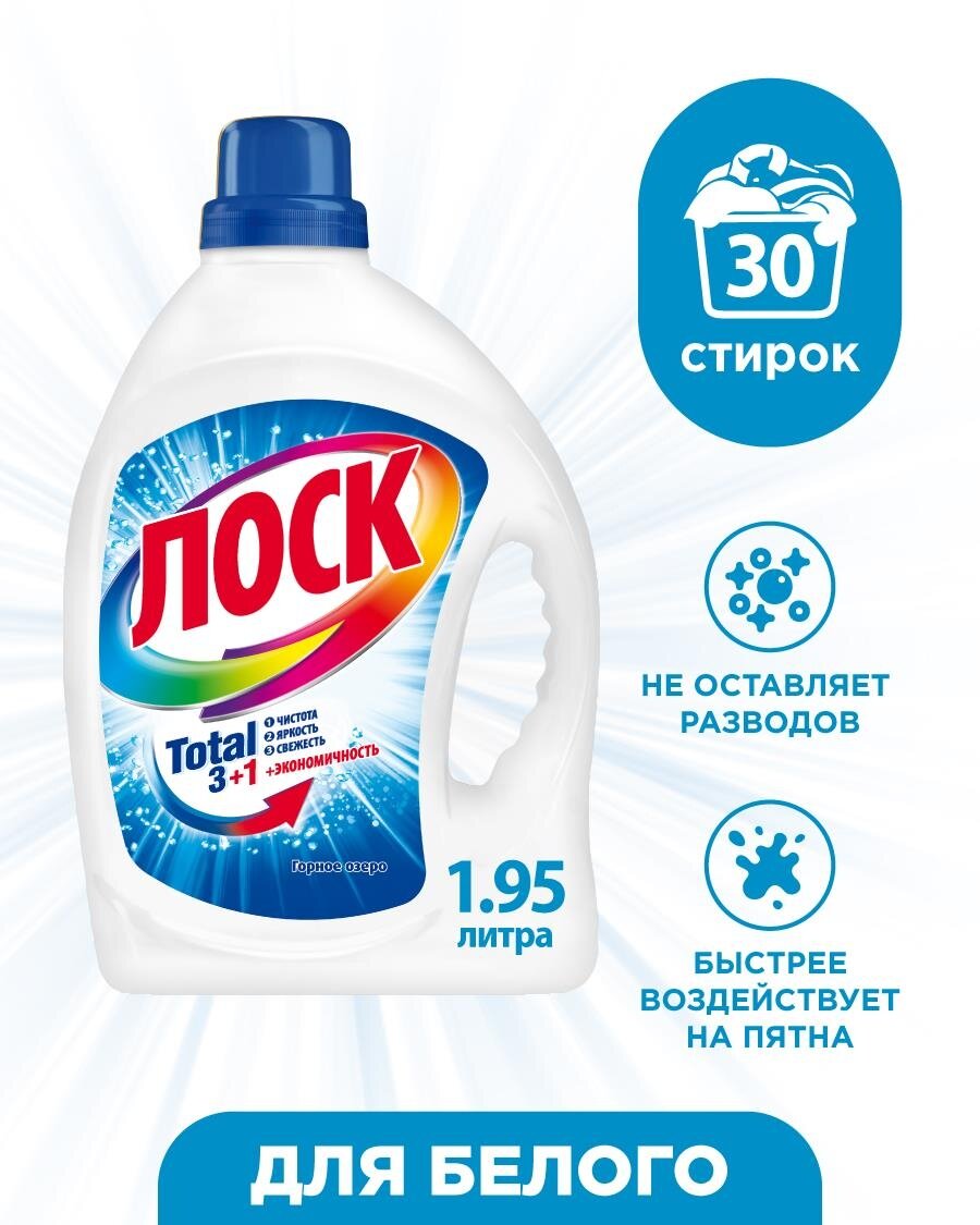 Гель для стирки Losk, 1.95 л, для белого белья, Горное озеро