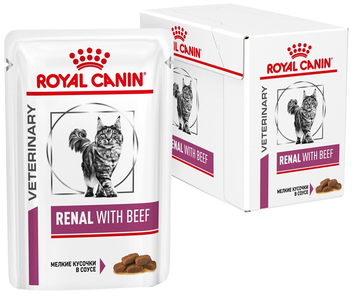 корм для кошек Royal Canin Renal with beef при проблемах с почками с говядиной (кусочки в соусе)