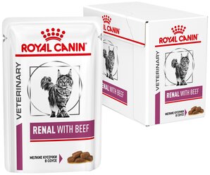 Влажный корм для кошек Royal Canin Renal, при проблемах с почками, с говядиной 12 шт. х 85 г (кусочки в соусе)