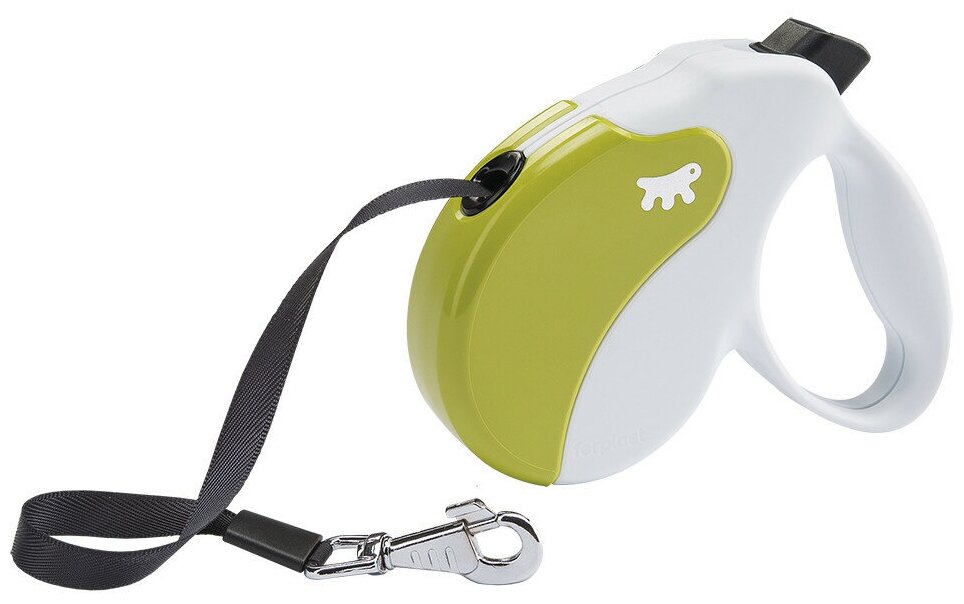 Поводок-рулетка для собак Ferplast Amigo Mini со сменной крышкой корпуса (бело-зеленая, лента) 3 м./до 12 кг.