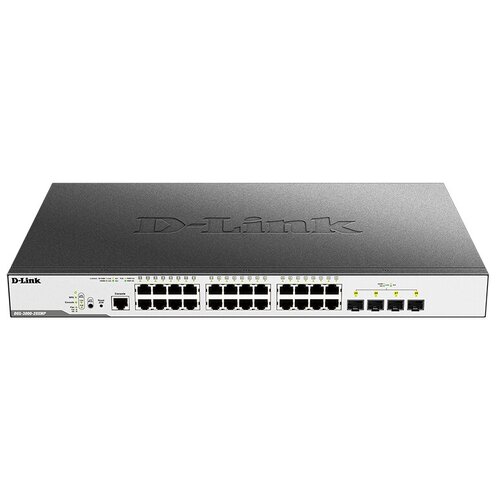 D-Link DGS-3000-28XMP B1A Управляемый коммутатор 2 уровня с 24 портами 10 100 1000Base-T и 4 портами 10GBase-X SFP+ 24 порта с поддержкой PoE 802.3af 802.3at 30 Вт , PoE-бюджет 370 Вт