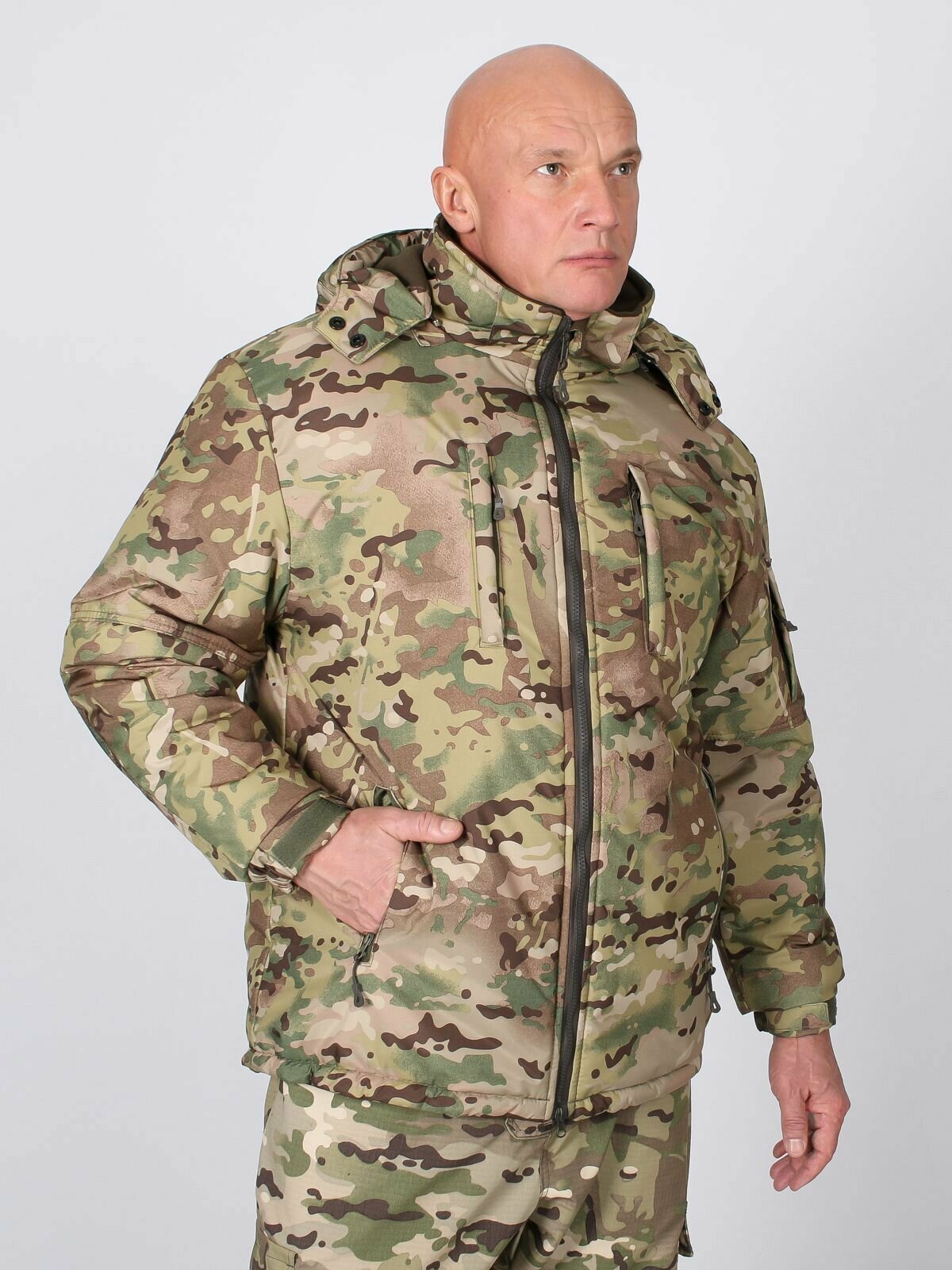 Куртка зимняя тактическая с капюшоном военная удлиненная армейская охотничья рыболовная бушлат камуфляж милитари
