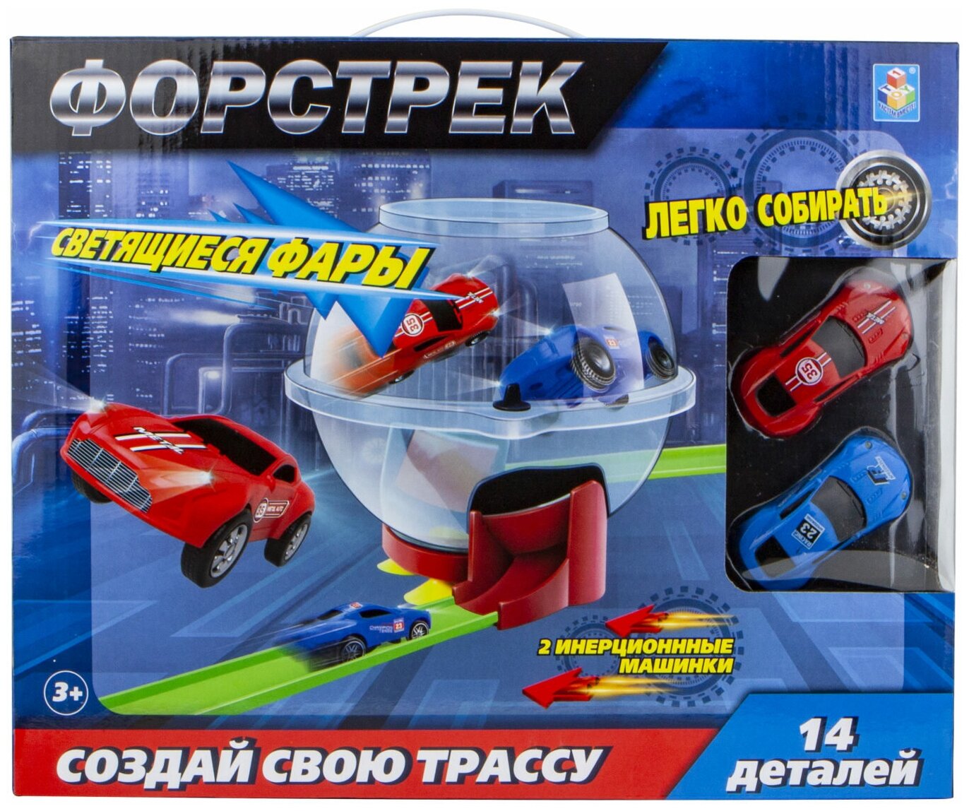 1TOY Форстрек автодром в комплекте 2 машинки со светом Т16059