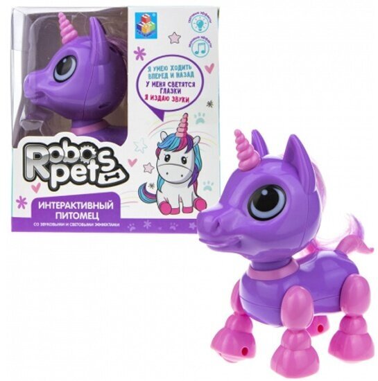 Интерактивная игрушка 1TOY Т18762 RoboPets Робо-единорог фиолетовый (mini)