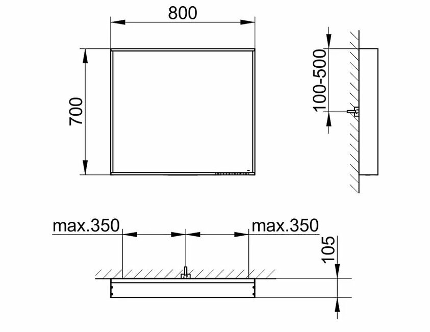 Keuco 33097292500 Plan Зеркало с подсветкой 800x105х700 мм, инокс матовый - фотография № 4