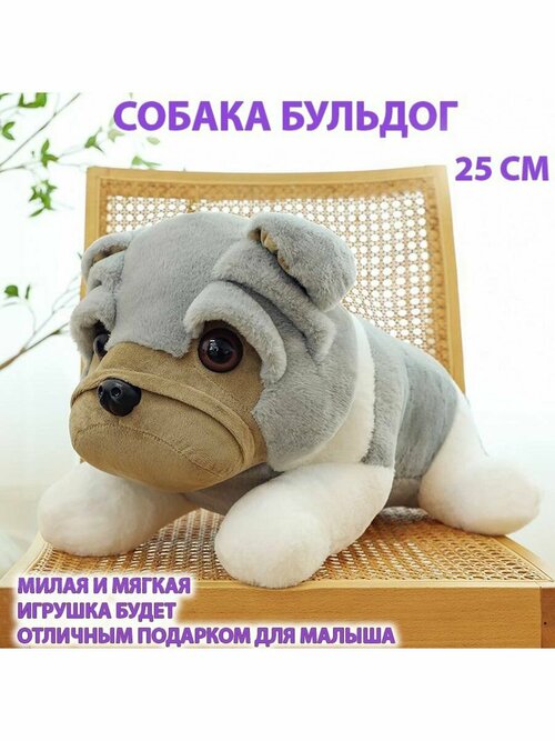 Мягкая игрушка собака Бульдог Мопс 25 см , серый