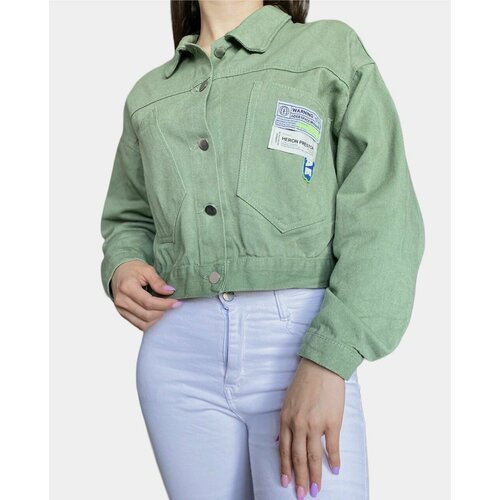 Джинсовая куртка , размер 46/48, зеленый