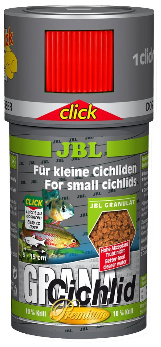 JBL GranaCichlid CLICK - Основной корм класса "премиум", для плотояд. цихлид, с дозатором 100 мл