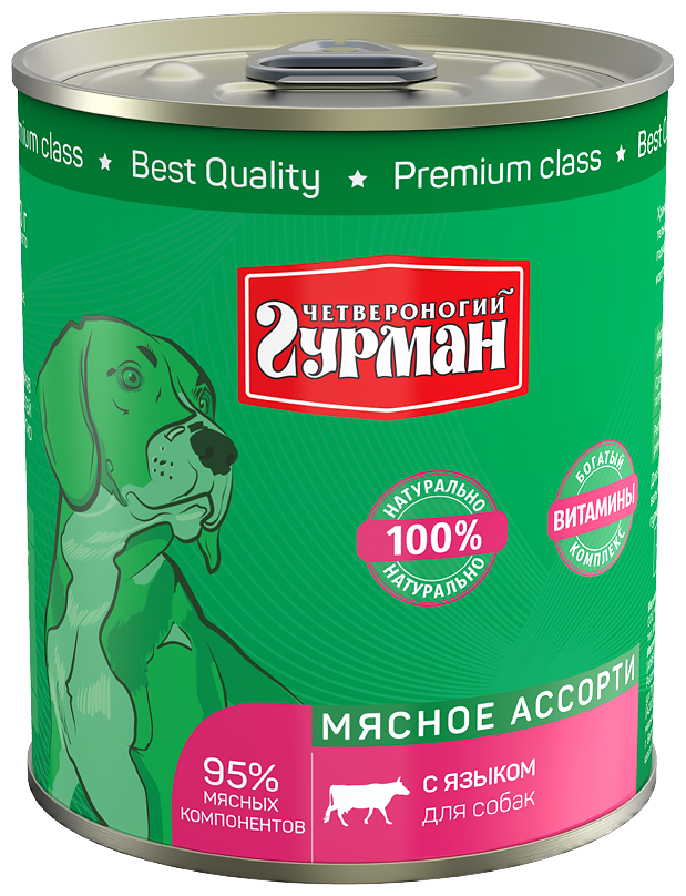 Корм для собак Четвероногий Гурман Мясное ассорти, беззерновой, язык 340 г