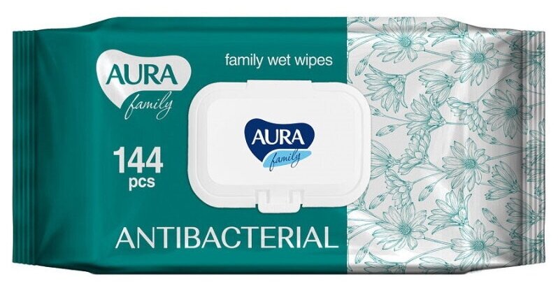 Aura Влажные салфетки Family антибактериальные