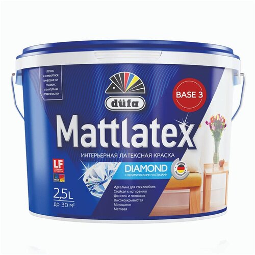 Краска моющаяся Dufa Mattlatex RD100 база 3 бесцветная 2,5 л краска латексная beckers beckerplast 3 моющаяся матовая белый 3 л