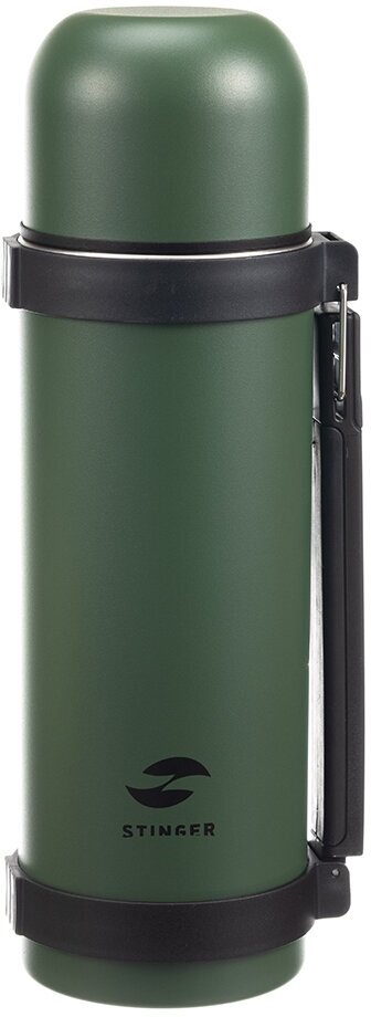 Термос Stinger, 1,2 л, широкий с ручкой, нержавеющая сталь, зелёный . - фотография № 1