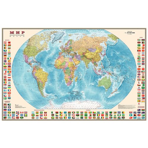 политическая карта мира 1 15м 197 x 127 см ламинированная диэмби большая DMB Политическая карта Мира с флагами 1:30 (4607048959268), 122 × 79 см