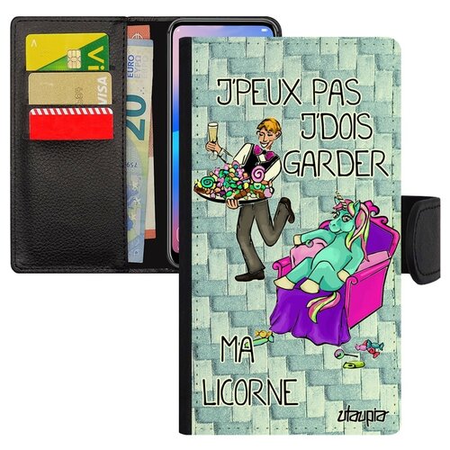 фото Чехол книжка на мобильный iphone 7 plus, "не могу - сижу с единорогом!" анекдот карикатура utaupia