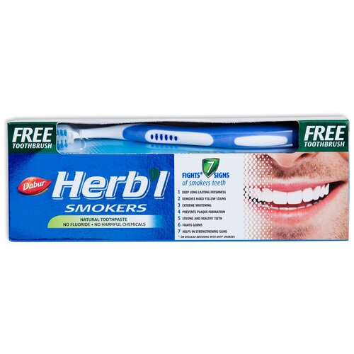Зубная паста Dabur Herb’l Smokers (для курящих) 150 гр. в комплекте с зубной щеткой