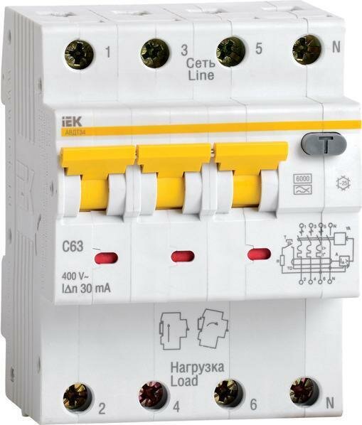 Дифференциальный автоматический выключатель IEK АВДТ34 С32 4P 32А 30мА класс A
