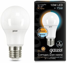 Лампа светодиодная (LED) Груша Е27 10Вт 930лм 2700/4100К 230В матов. Gauss